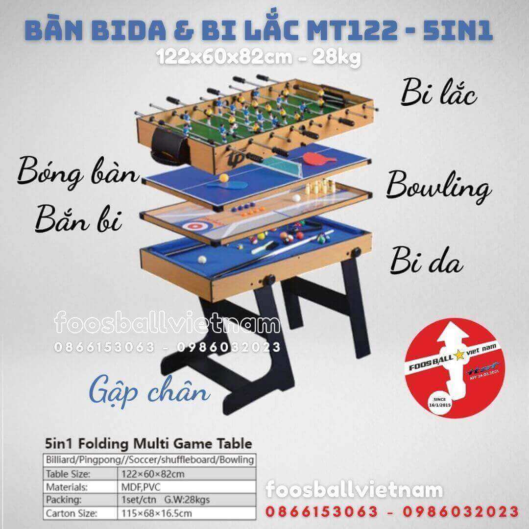 Bàn bida bi lắc mini MT122 5in1 - 122x60x82cm - 28kg